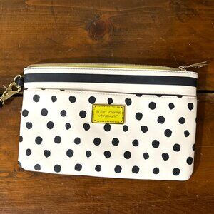 Betsey Johnson Women's Wristlet, Neon Yellow Polka Dot/Stripes